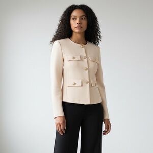 1189 • Scuba Stretch French Vanilla Collarless Gold Button Lady Jacket Blazer